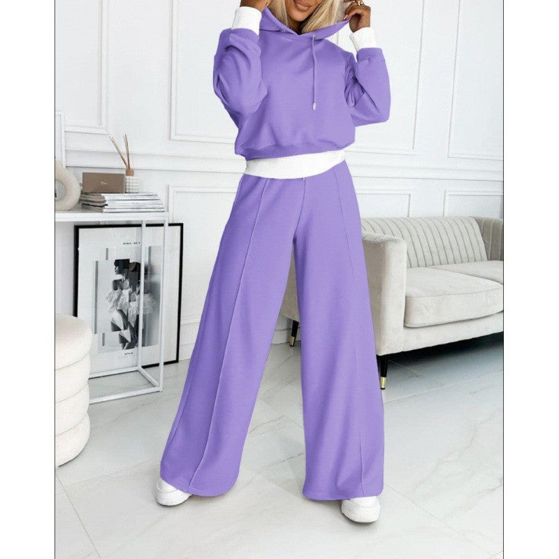 Women's Cropped Hoodie and Wide High-Waisted Jogging Pants Set Mune Fashion
