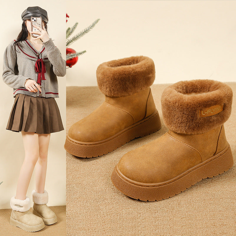 Women's Cozy Platform Ankle Boots with Faux Fur Collar and Non-Slip Rubber Sole Mune Fashion