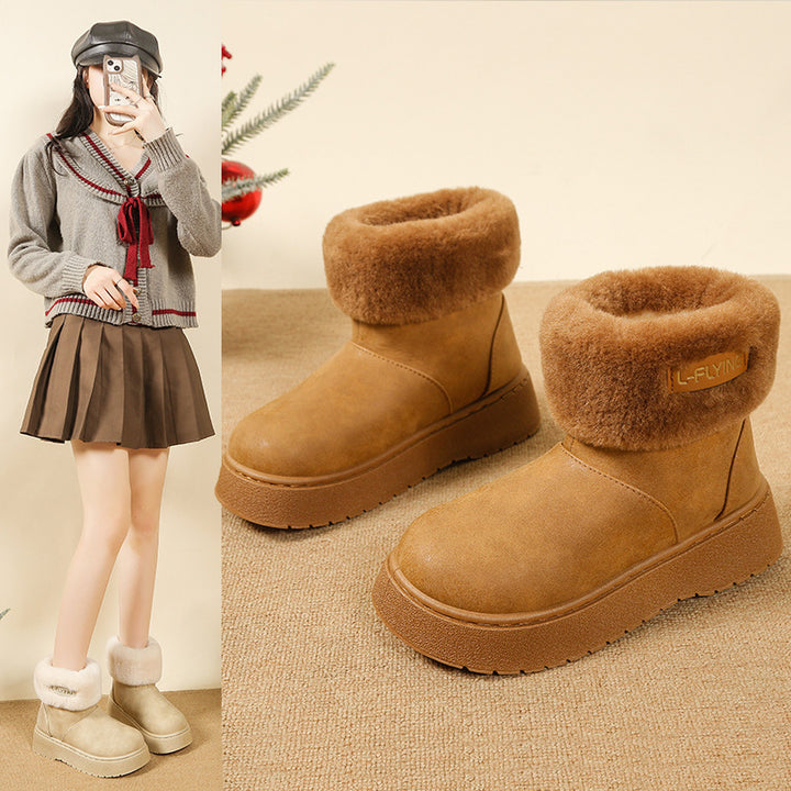 Women's Cozy Platform Ankle Boots with Faux Fur Collar and Non-Slip Rubber Sole Mune Fashion