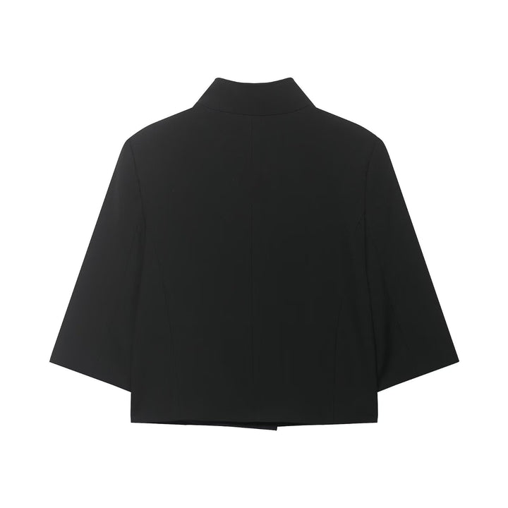 Women's Short Boxy Cape Jacket with Stand Collar, Concealed Button Placket and Flap Pocket Mune Fashion