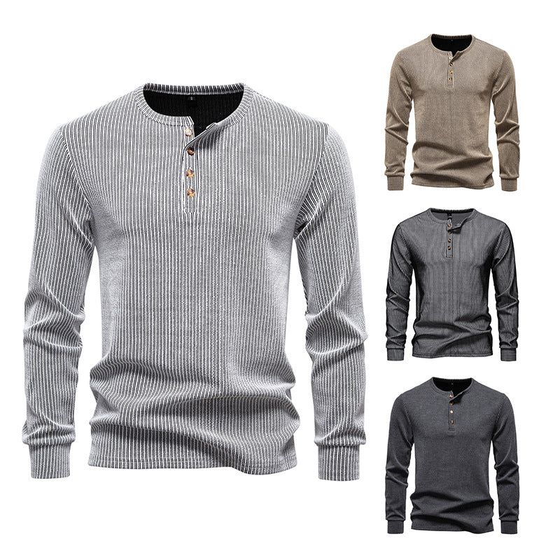 Men's Slim-Fit Ribbed Henley Long Sleeve Sweater with Round Neck and Button Placket Mune Fashion