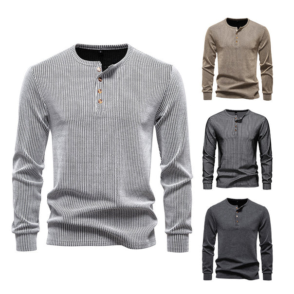 Men's Slim-Fit Ribbed Henley Long Sleeve Sweater with Round Neck and Button Placket Mune Fashion