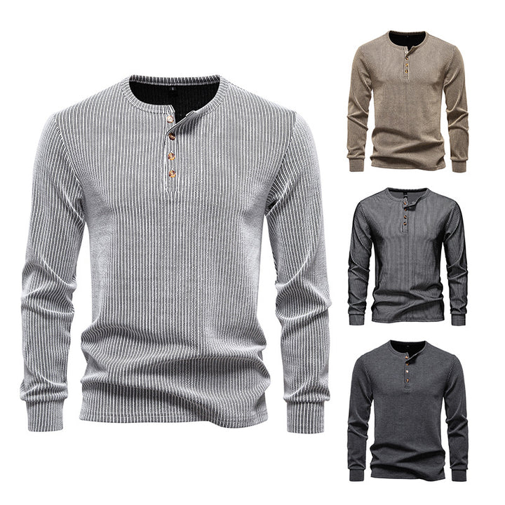Men's Slim-Fit Ribbed Henley Long Sleeve Sweater with Round Neck and Button Placket Mune Fashion