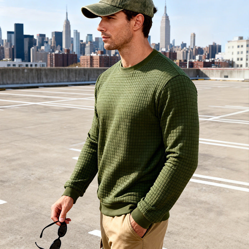 Men's textured waffle knit sweater made of cotton blend with round neckline Mune Fashion