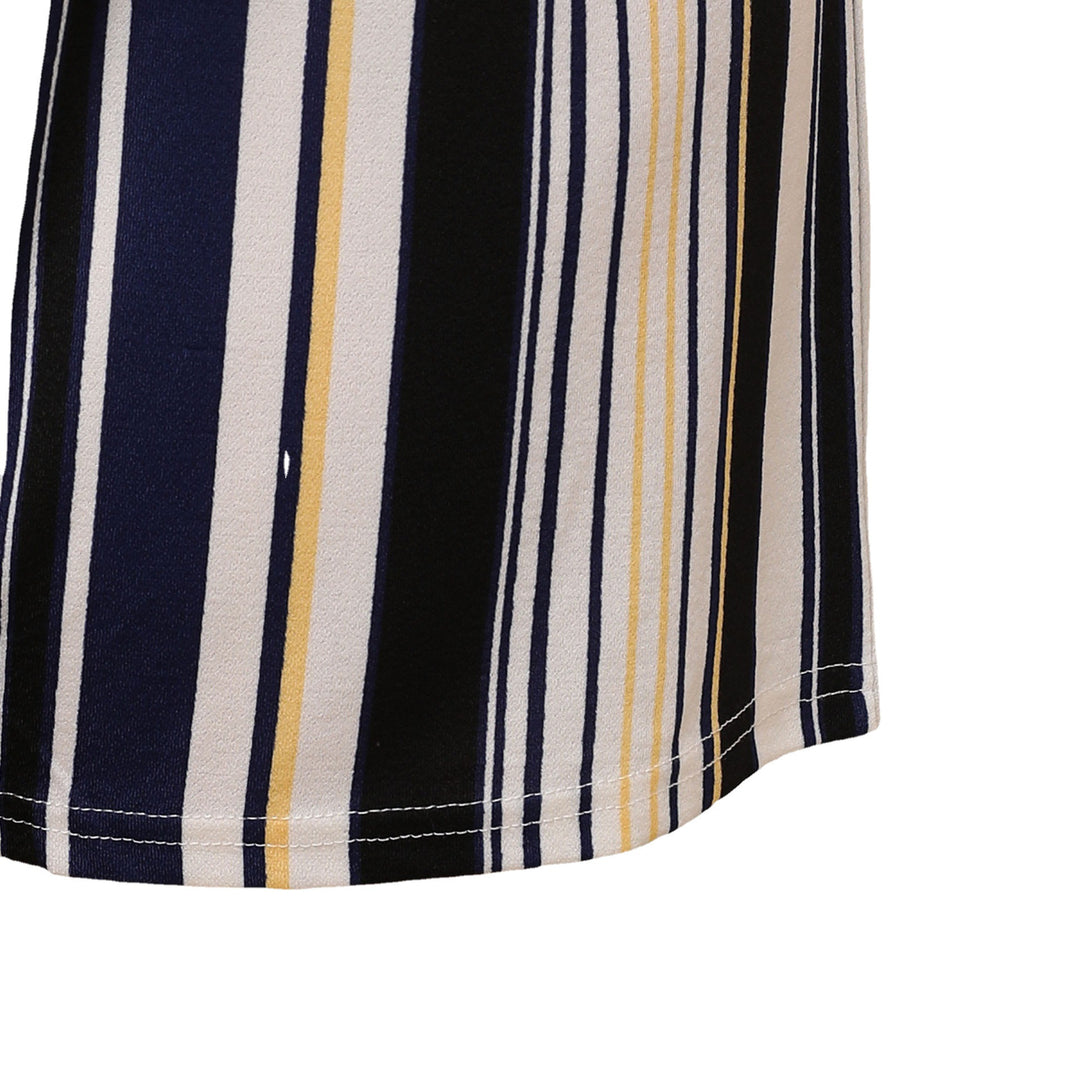 Women's striped summer shorts with elastic waistband and waist tie.