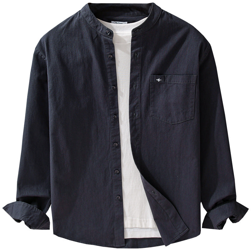 Men's Lightweight Cotton Shirt with Stand Collar, Chest Pocket and Relaxed Fit Mune Fashion