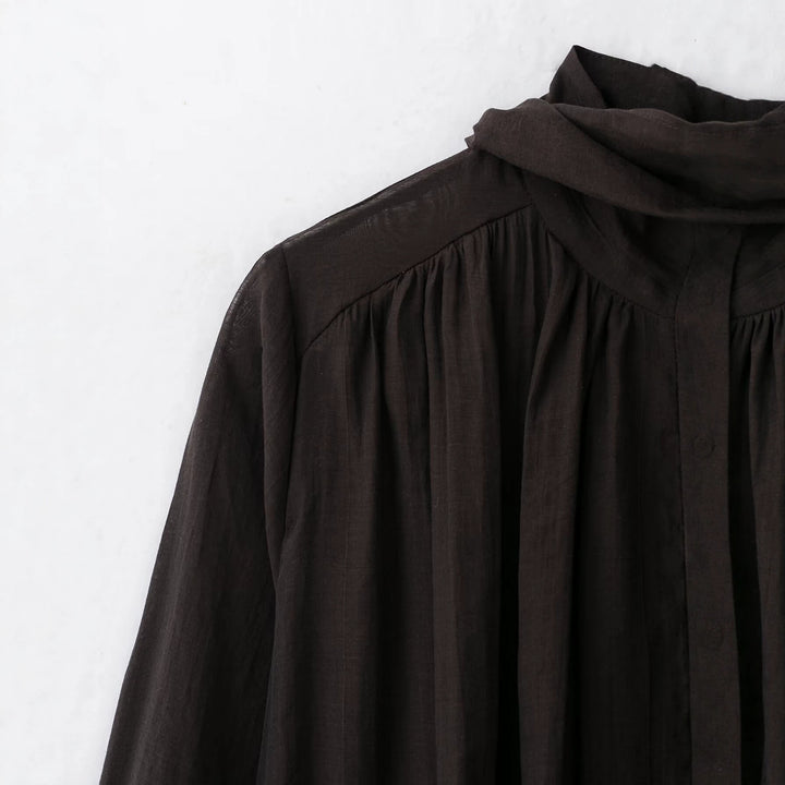 Women's Soft Chiffon Blouse with Stand Collar, Button Placket and Asymmetrical Hem Mune Fashion