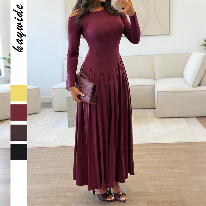 Women's nan asymmetrical maxi dress with pleated skirt and body-hugging top Mune Fashion