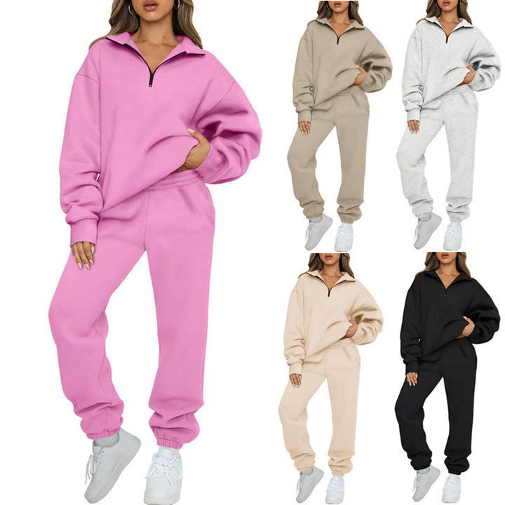 Women nan Oversize Sweatshirt with half zipper and high waist jogging pants set Mune Fashion