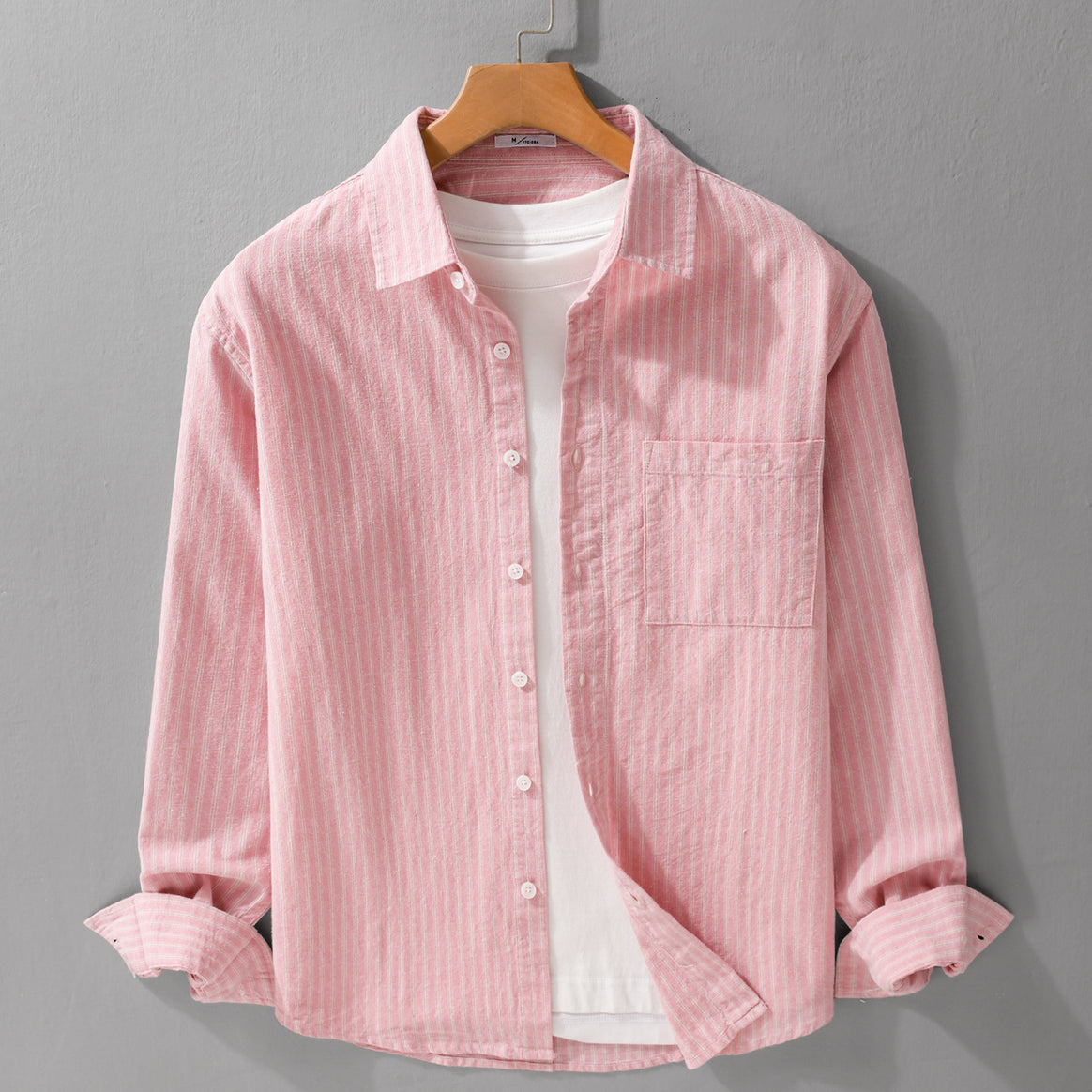 Men Breathable Cotton Long Sleeve Shirt with Fine Mélange Stripes and Chest Pocket Mune Fashion