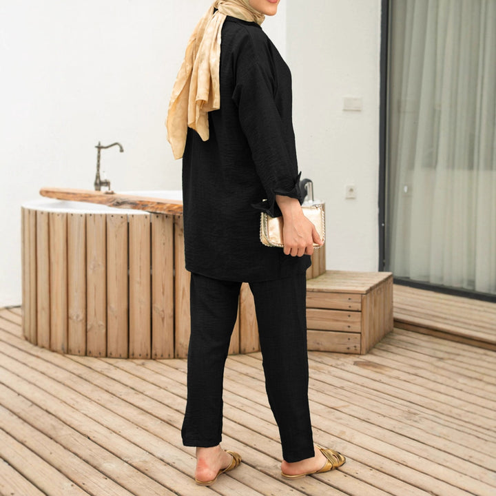 Women Long Tunic Shirt with Kent Collar and Continuous Button Placket Drune