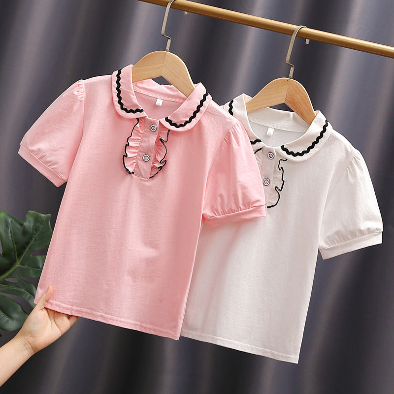 Women's T-shirt with decorative ruffle neckline Mune Fashion