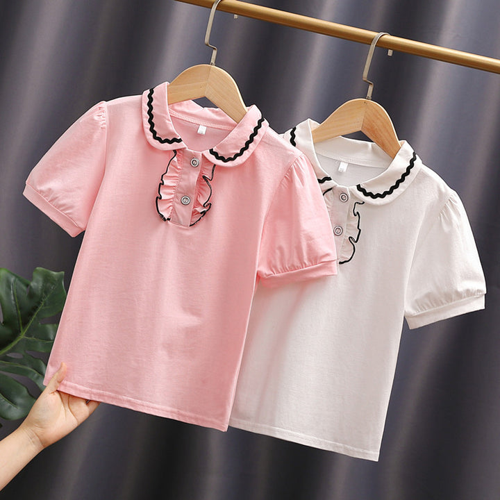 Women's T-shirt with decorative ruffle neckline Mune Fashion