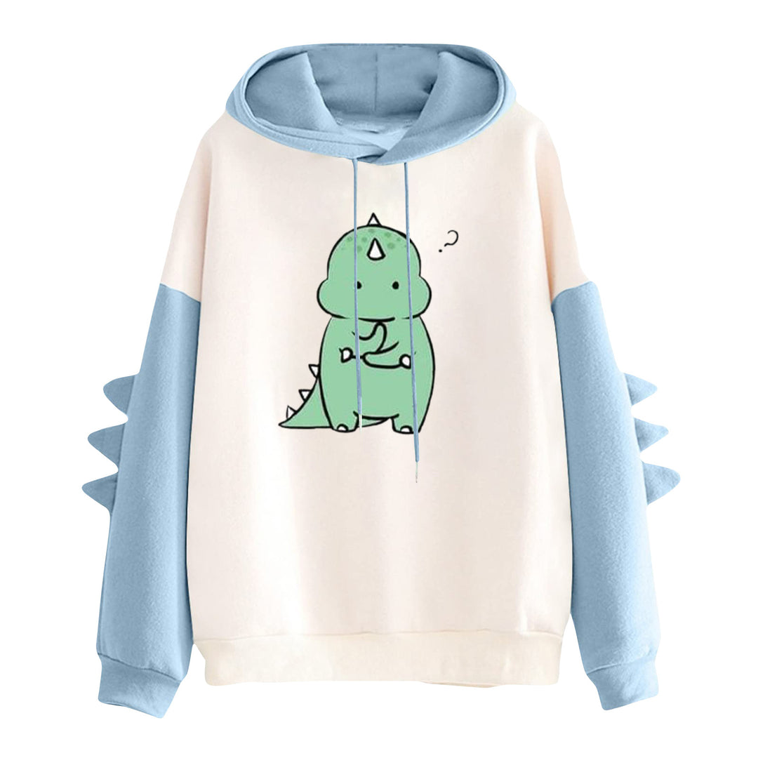 Women's hooded pullover with cute dinosaur print and three-dimensional sleeve details Mune Fashion