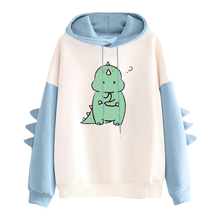 Women's hooded pullover with cute dinosaur print and three-dimensional sleeve details Mune Fashion