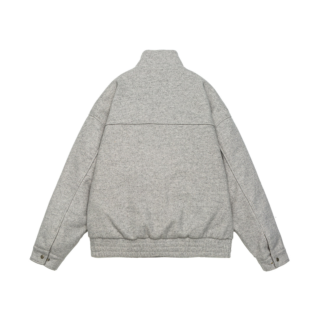 Men's short-cut boxy wool fleece jacket with high stand-up collar and full-length zipper Mune Fashion