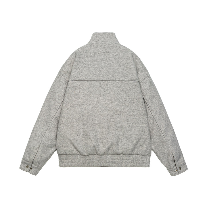 Men's short-cut boxy wool fleece jacket with high stand-up collar and full-length zipper Mune Fashion