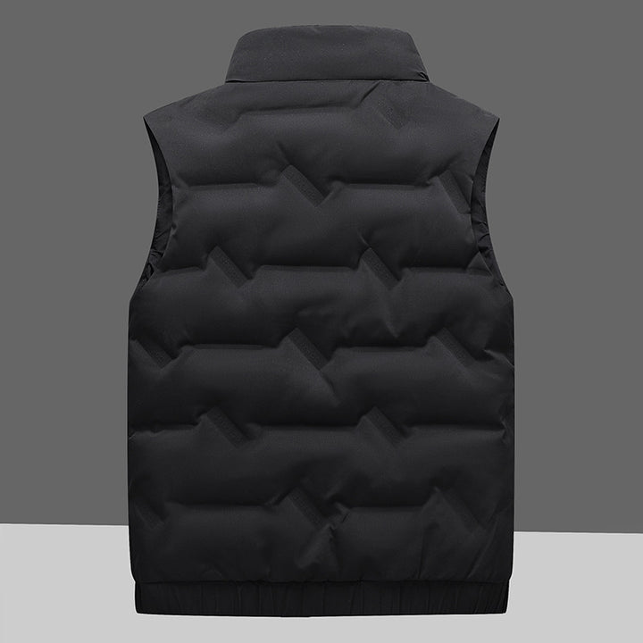 Men's padded insulation vest with high stand-up collar, windproof outer shell, and elastic hem Mune Fashion