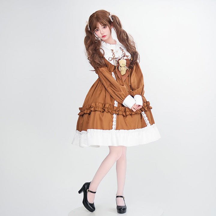 Women's Playful Costume Dress with Ruffles and Teddy Bear Motif Mune Fashion