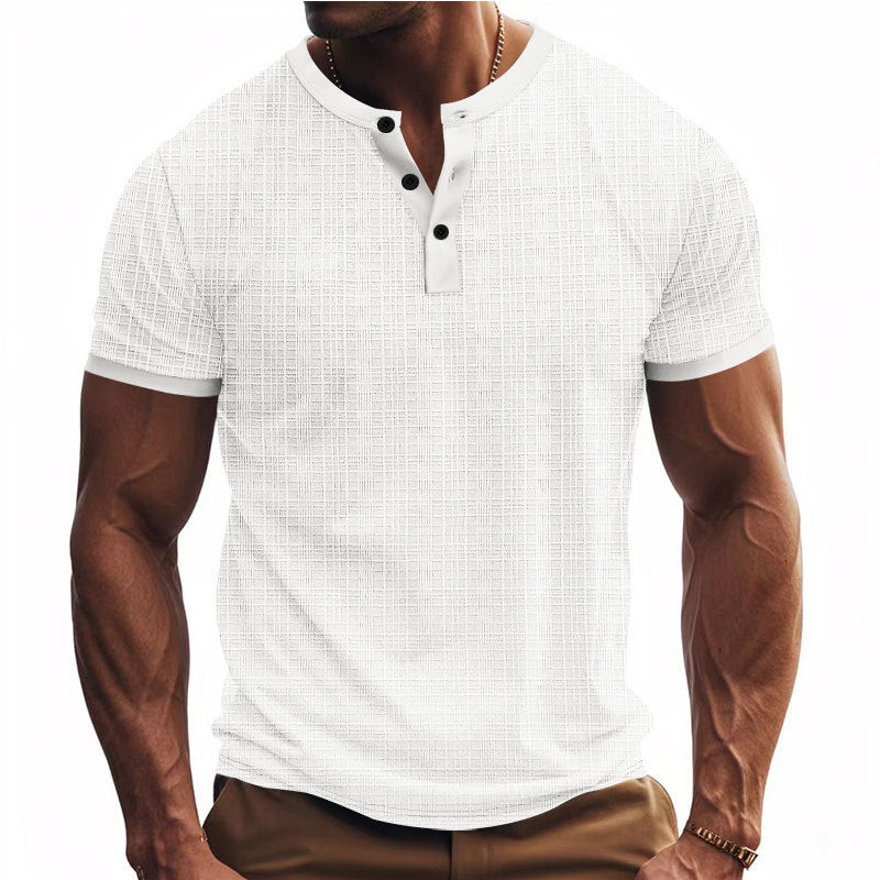 Men's short sleeve Serafino with triple button placket and finely knitted grid structure Mune Fashion