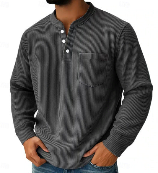 Men's thermal waffle knit Henley shirt with stand-up collar, chest pocket, and ribbed comfort fit Mune Fashion