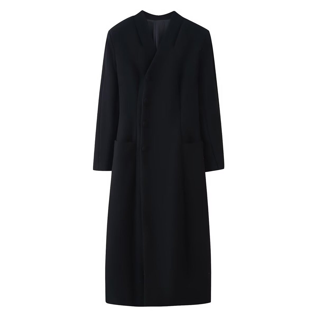 Women's Elegant Wool Look Maxi Coat with Concealed Button Placket and Patch Pockets Mune Fashion