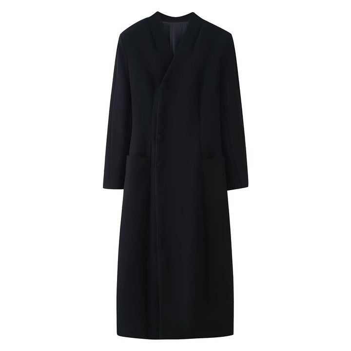 Women's Elegant Wool Look Maxi Coat with Concealed Button Placket and Patch Pockets Mune Fashion