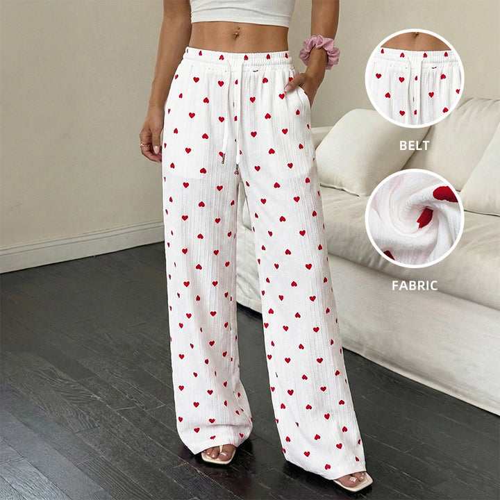 Women Casual Wide Pants with Heart Pattern Mune Fashion