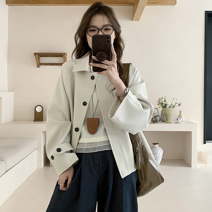 Women's Oversized Short Jacket with Dropped Shoulders and Large Button Placket Mune Fashion