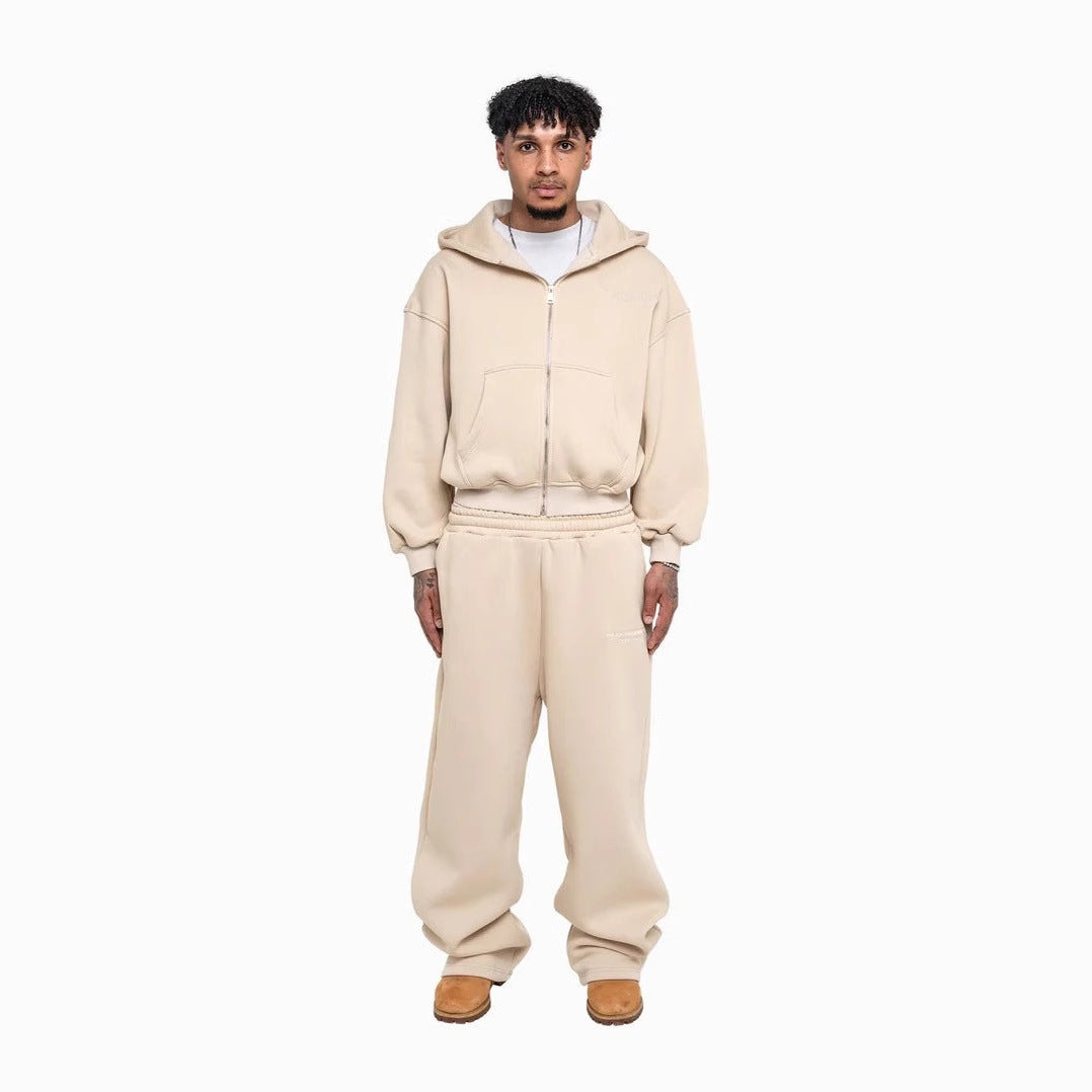 Men's casual zip-up hoodie and palazzo pants set with dropped-shoulder silhouette Mune Fashion