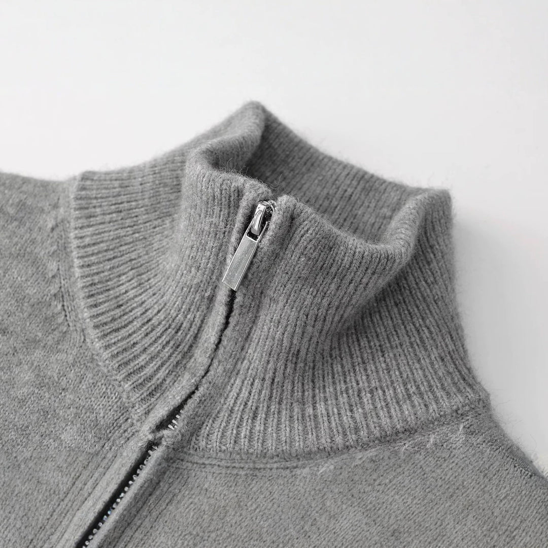 Women's fine knit zip cardigan with high stand-up collar Mune Fashion