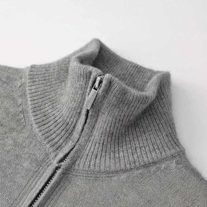 Women's fine knit zip cardigan with high stand-up collar Mune Fashion