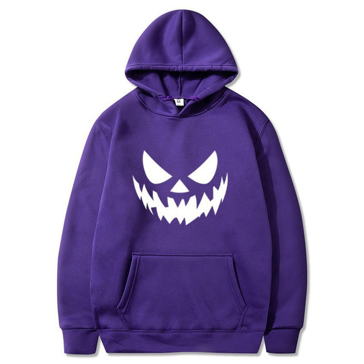 Unisex hooded sweatshirt with creepy pumpkin face print and oversized kangaroo pocket Mune Fashion