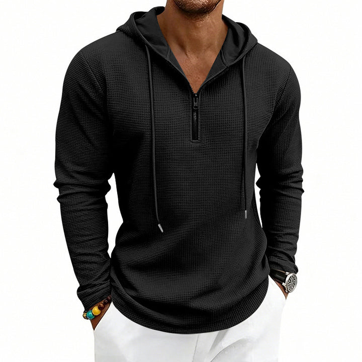 Men's quilted structured hoodie with half zip and breathable waffle texture Mune Fashion