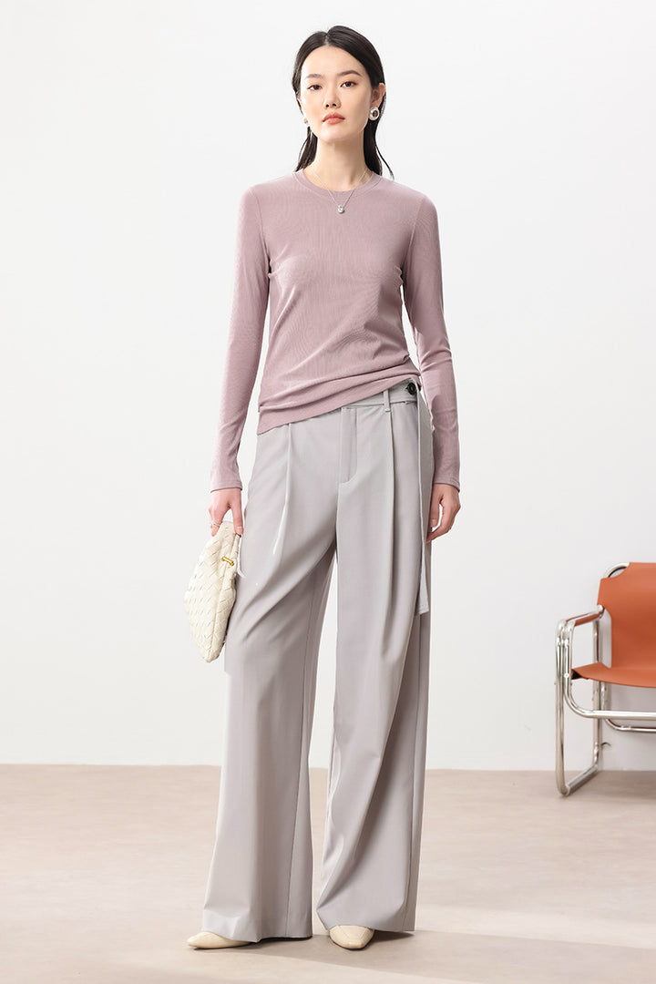 Women Fine Rib Long Sleeve Shirt with Turtleneck and Ruffle Edges Mune Fashion