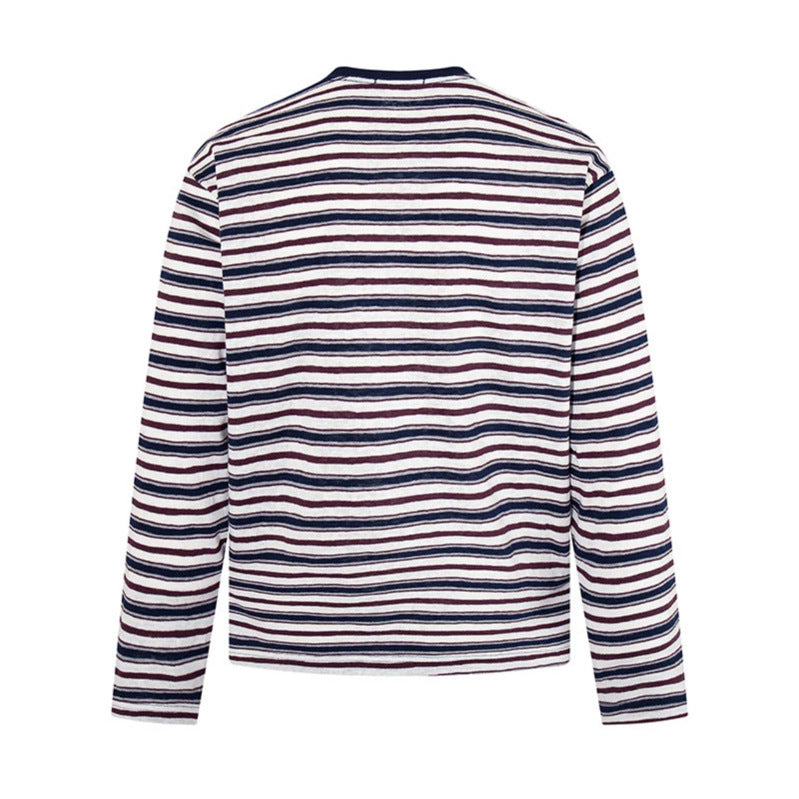Men's Striped Long Sleeve Shirt made of Cotton Blend with Round Neck and Fine Texture Mune Fashion