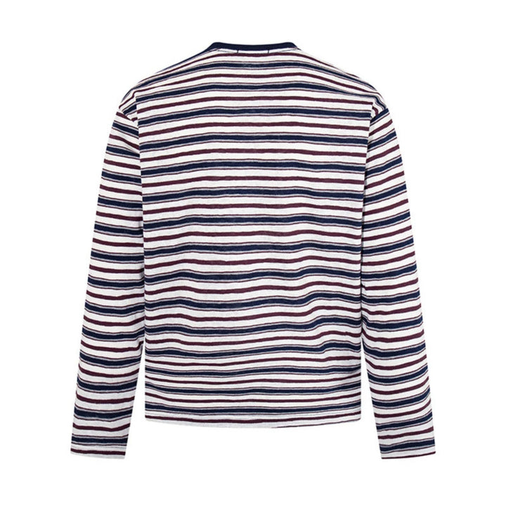 Men's Striped Long Sleeve Shirt made of Cotton Blend with Round Neck and Fine Texture Mune Fashion