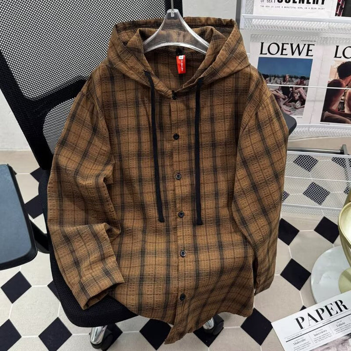 Women's URBAN CHECK HOODIE WITH BUTTON DETAILS Mune Fashion