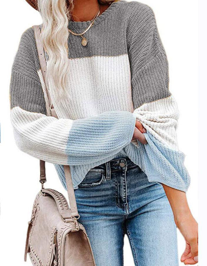 Women Oversize Colorblock Knit Sweater with Balloon Sleeves Mune Fashion