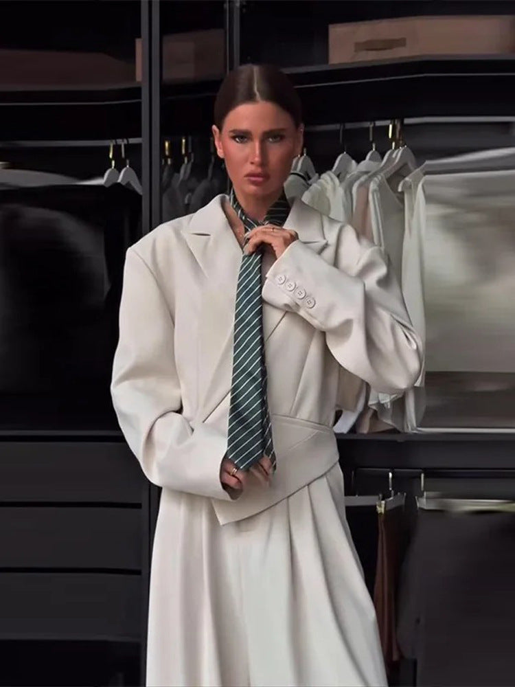 Women Oversized Blazer Set with Tailored Peplum and Pleated Midi Skirt Mune Fashion