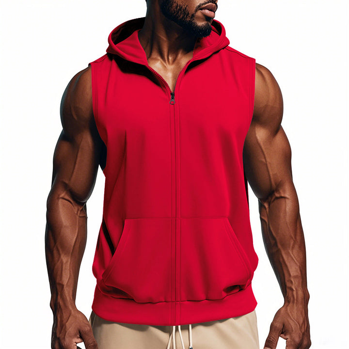 Men's muscle-fit training hoodie vest with zipper and kangaroo pocket Mune Fashion