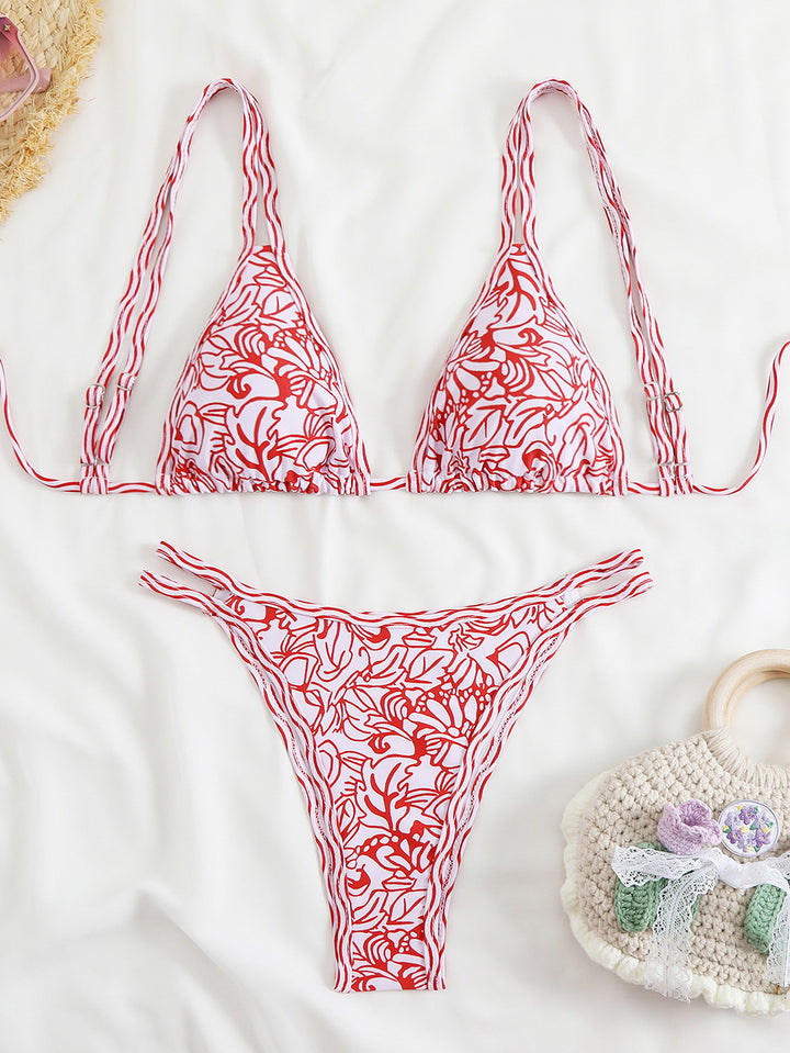 Women's Triangle Bikini Set with Adjustable Straps and Floral Pattern Mune Fashion