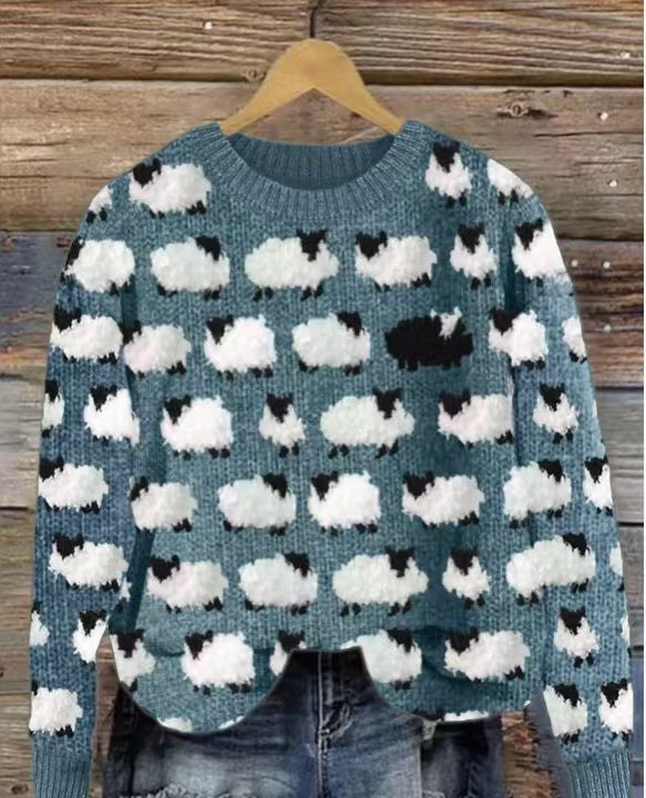 Women's Norwegian sweater made of wool blend with round neck and traditional Fair Isle yoke Mune Fashion