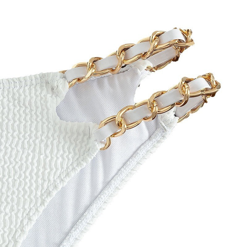 Women's Triangle Bikini with Gold Chain Accents Mune Fashion