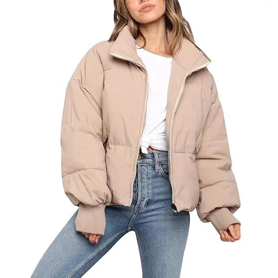 Women's Quilted Short Jacket with Stand-Up Collar, Padded Filling, and Elastic Cuffs Mune Fashion