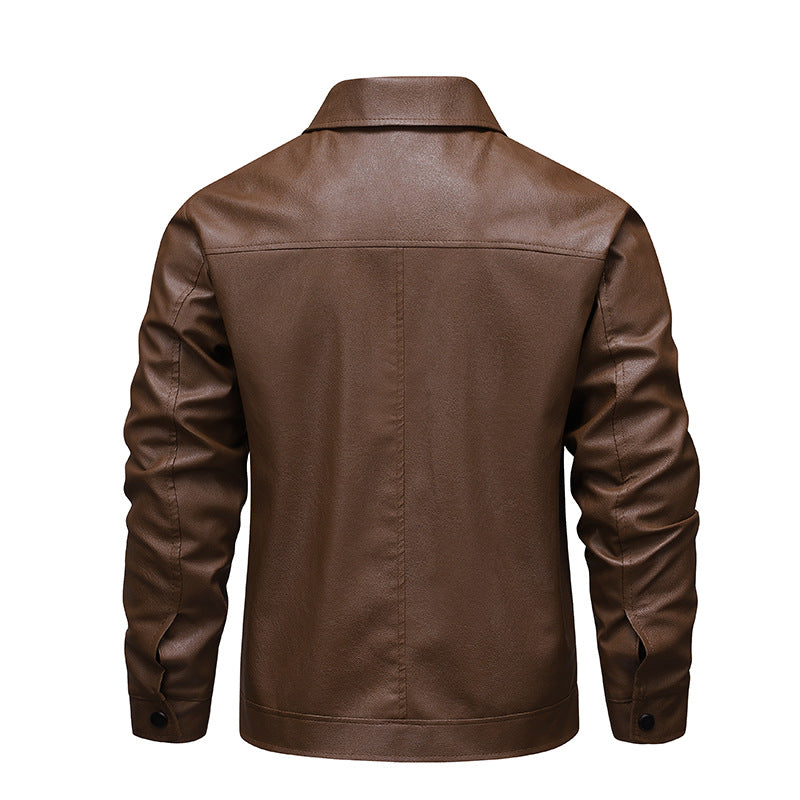 Men's Slim Faux Leather Shirt Jacket with Concealed Zipper Front & Elastic Hem