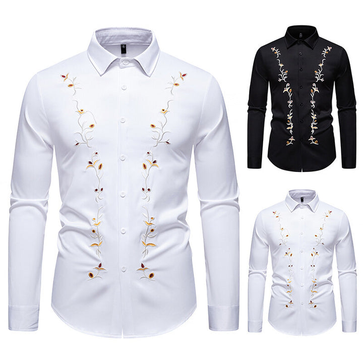 Men's Elegant Embroidered Shirt with Kent Collar and Fitted Slim-Fit Silhouette Mune Fashion