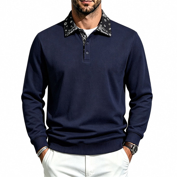 Men's Long Sleeve Polo made from Cotton Blend with Contrasting Shirt Collar Mune Fashion