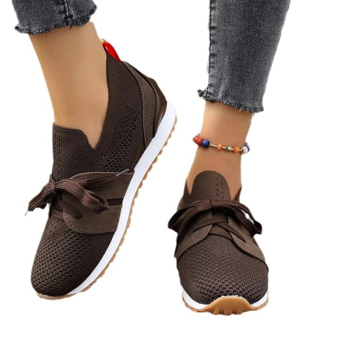 Women's Knit Slip-On Sneaker with Elastic Shaft, Decorative Lacing and Profiled Rubber Sole Mune Fashion