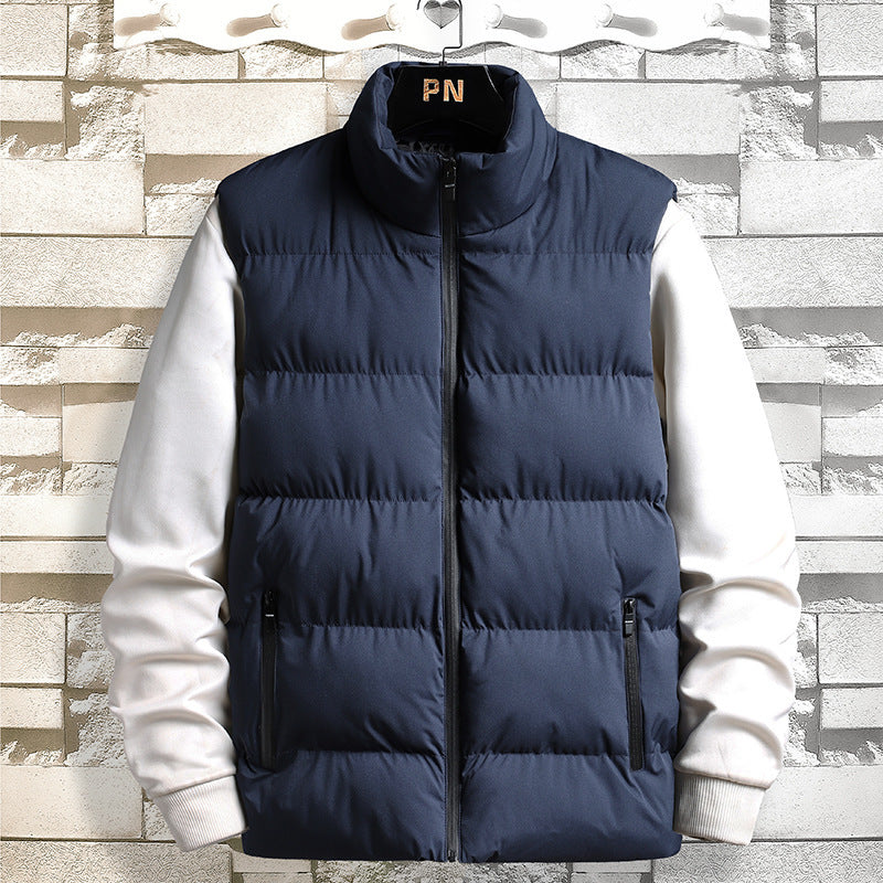 Men's Padded Quilted Vest in Layering Look with High Stand-Up Collar and Zipper Pockets Mune Fashion